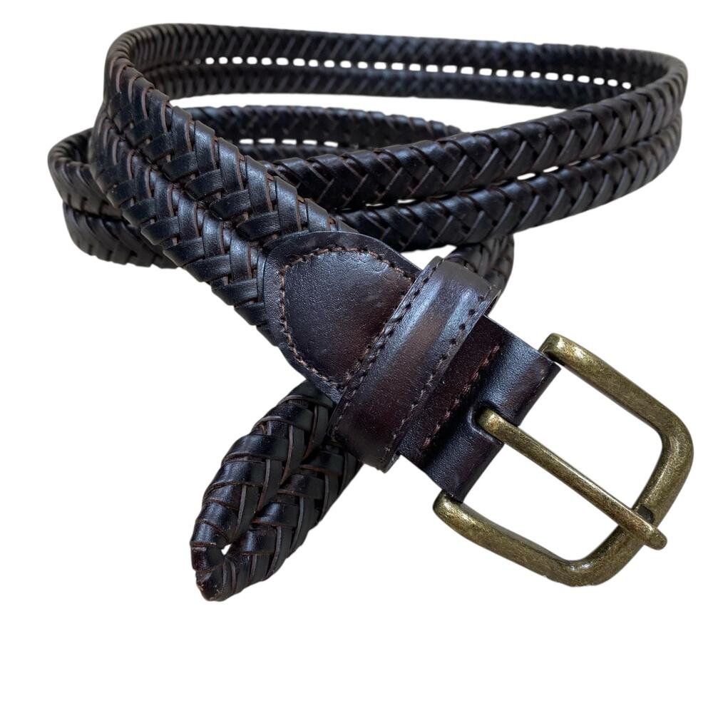 Genuine Leather Braided Belt Size 42 Dark Brown Classic